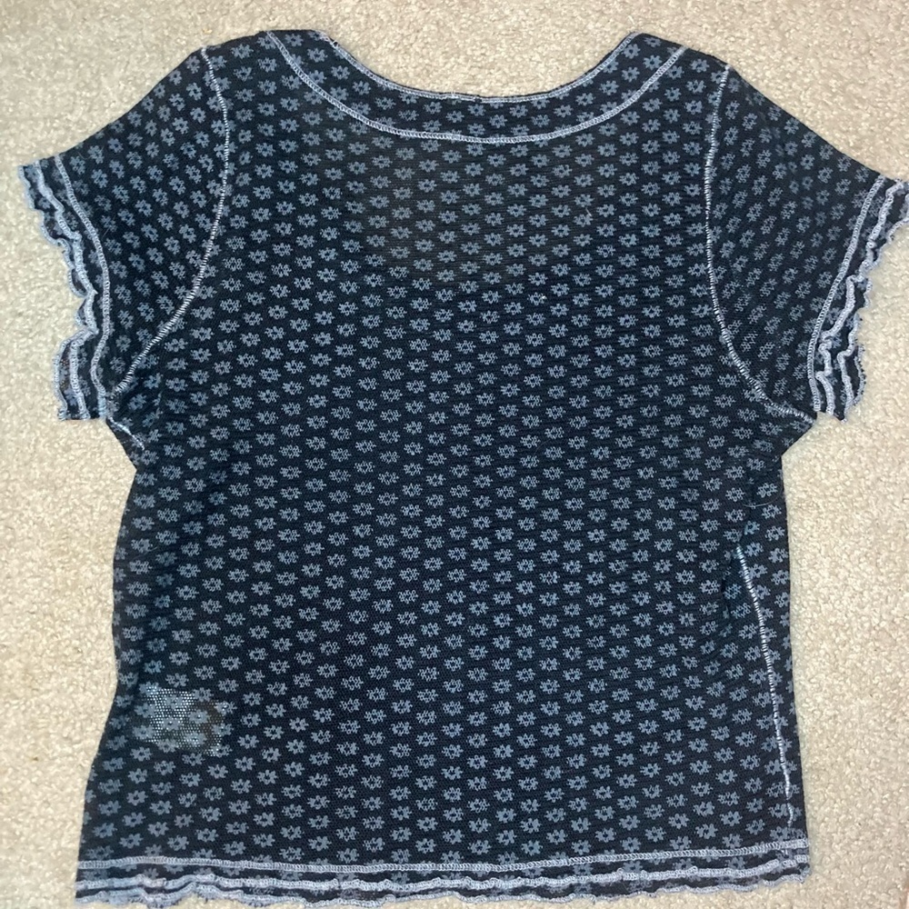 Free People Sheer Mesh Garner Floral Baby Tee Size Large Black - Picture 5 of 6